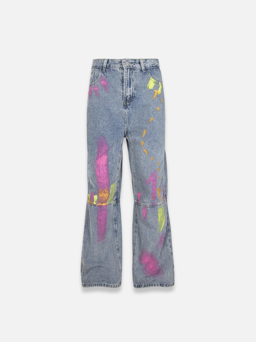 Punk Spray Paint Baggy Jeans-S1230
