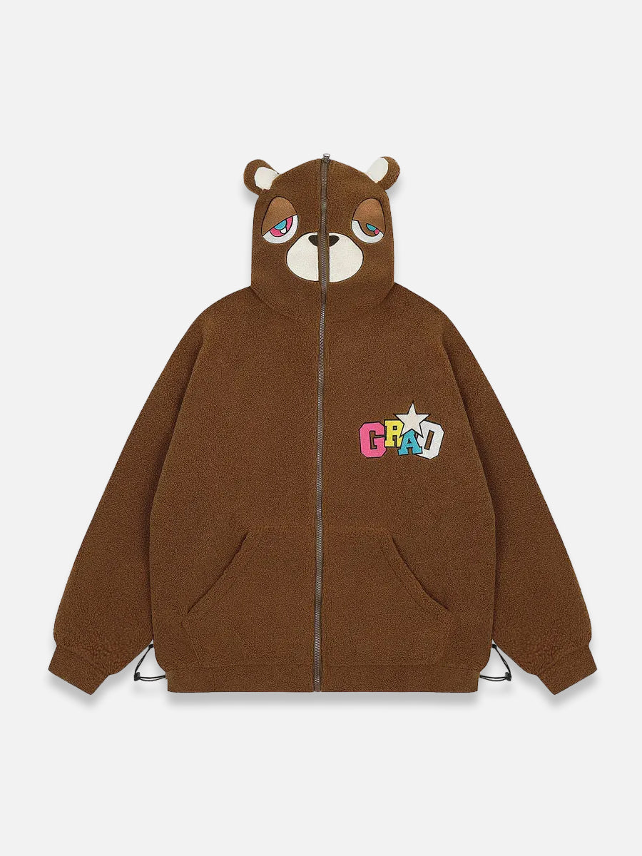 Removable Bear Green Fur Zip Up Hoodie