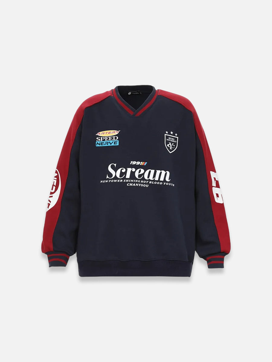 Vintage Graphic Print Sweatshirt Navy Blue / M