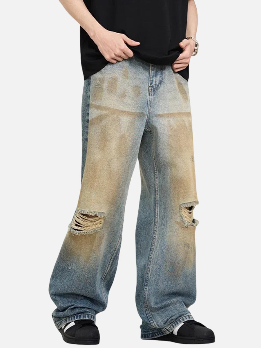 Dirty Wash Baggy Ripped Jeans