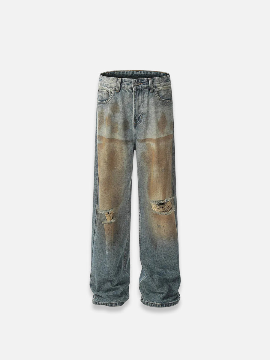 Dirty Wash Baggy Ripped Jeans