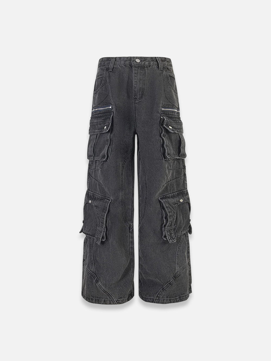 Black Multi Pocket Cargo Jeans