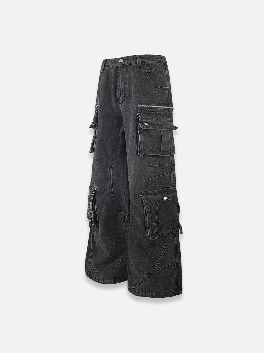 Black Multi Pocket Cargo Jeans