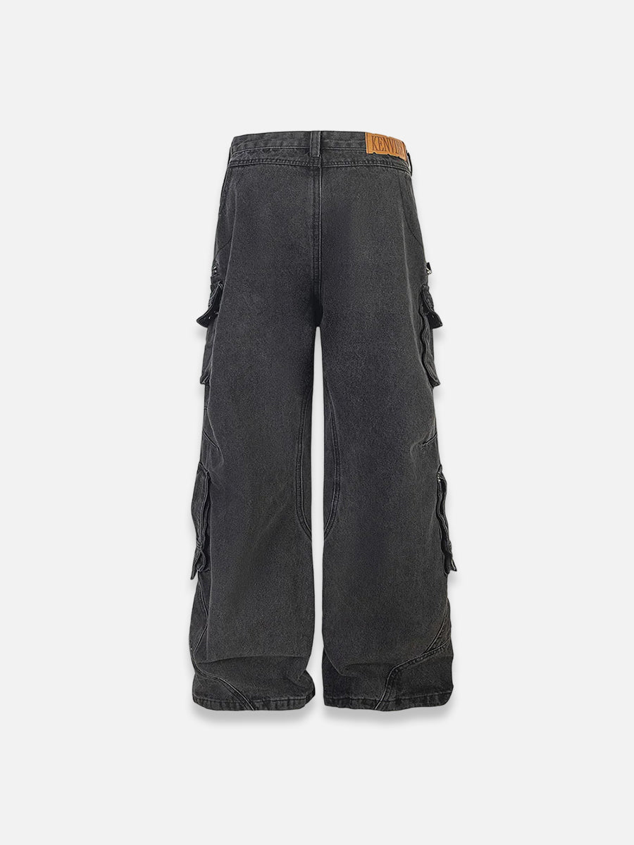 Black Multi Pocket Cargo Jeans