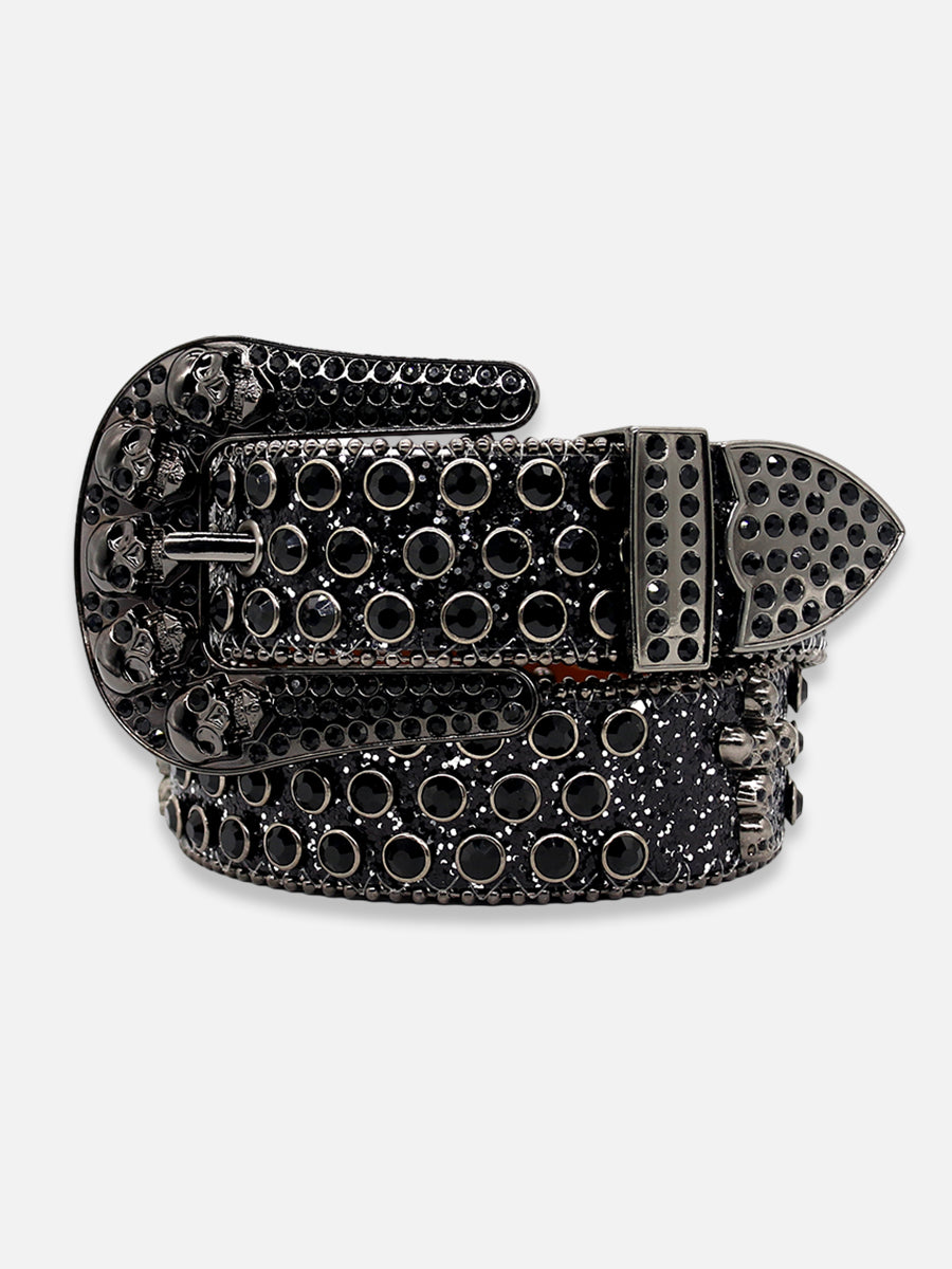 Black Rhinestone Skull Belt