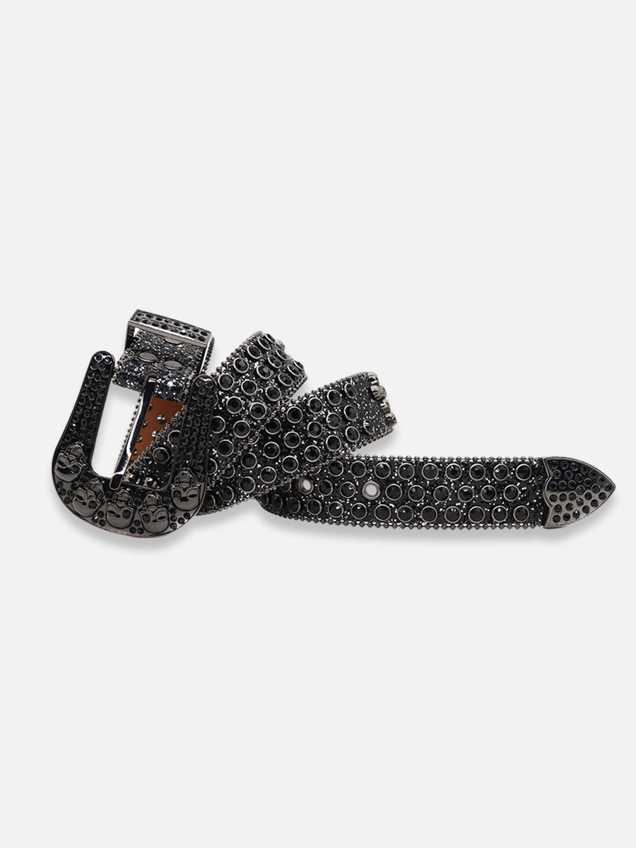 Black Rhinestone Skull Belt