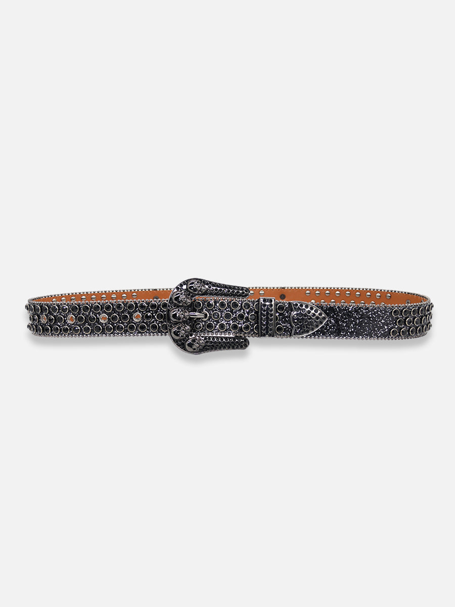 Black Rhinestone Skull Belt