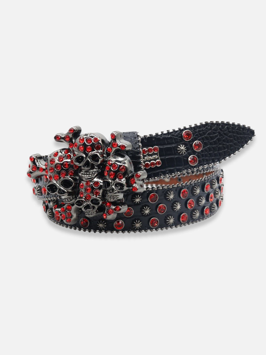 Skull And Crossbones Red Rhinestone Belt