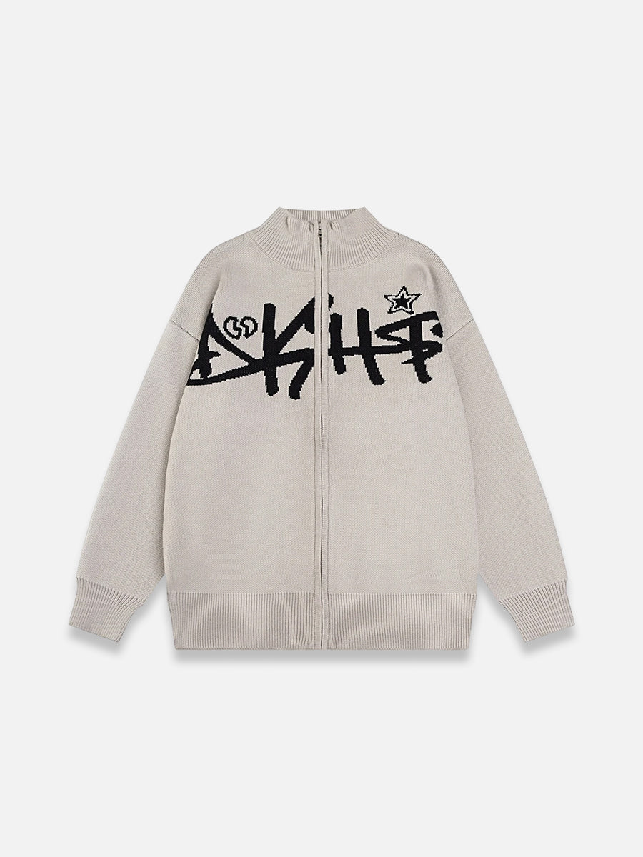 Letter Graphic Zipped Sweater