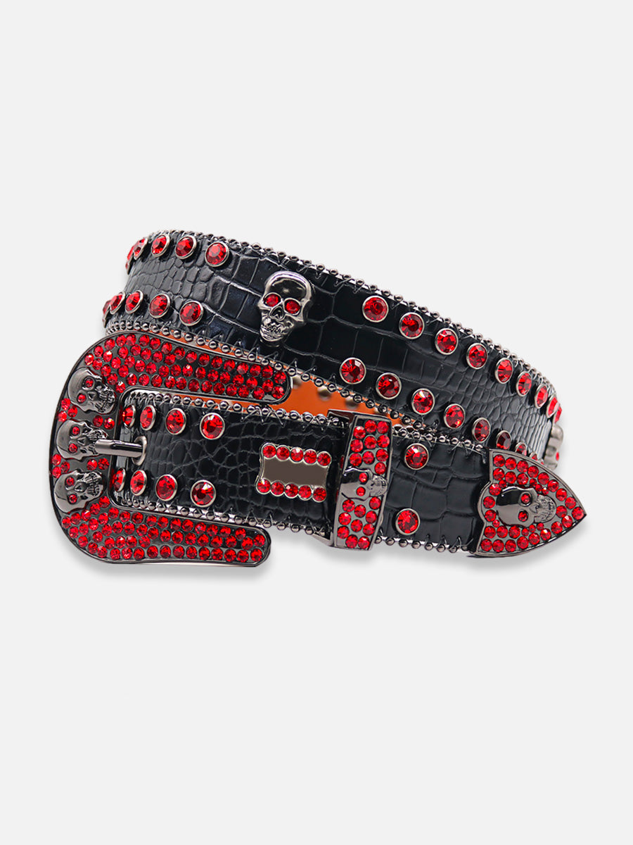 Red Rhinestone Skull Belt