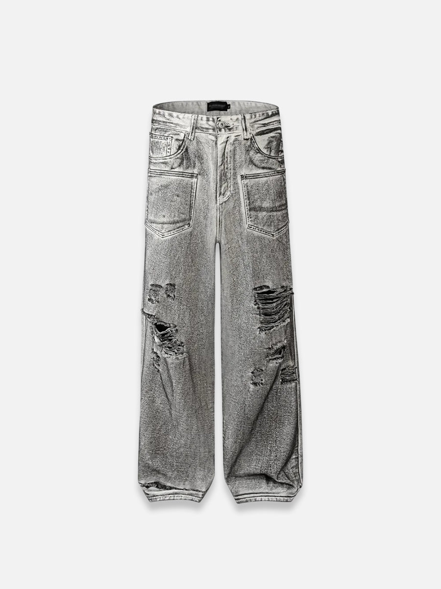 Ripped Dirty Color Jeans White / S