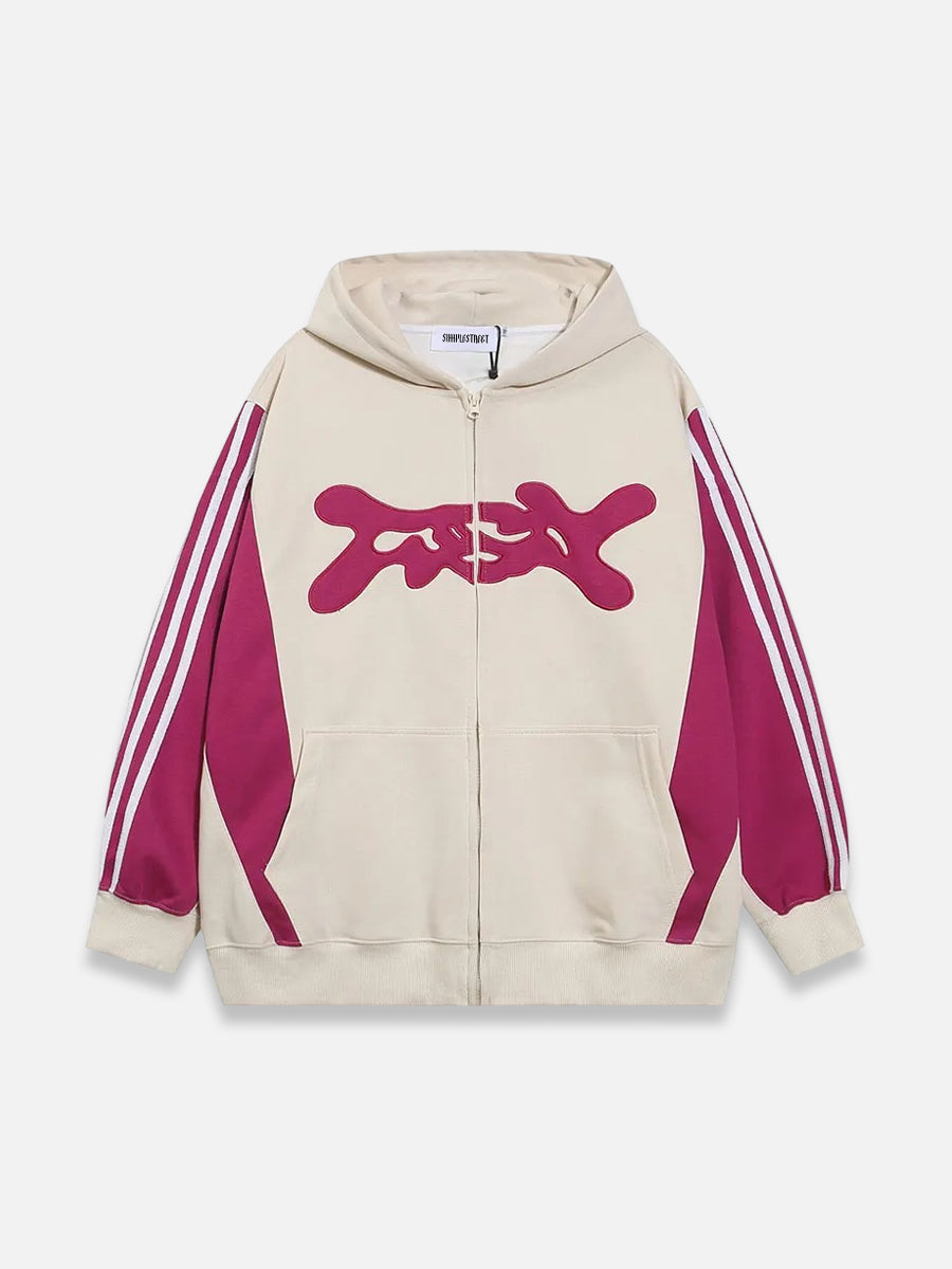 Y2K Graphic Zip-up Hoodie Beige / M