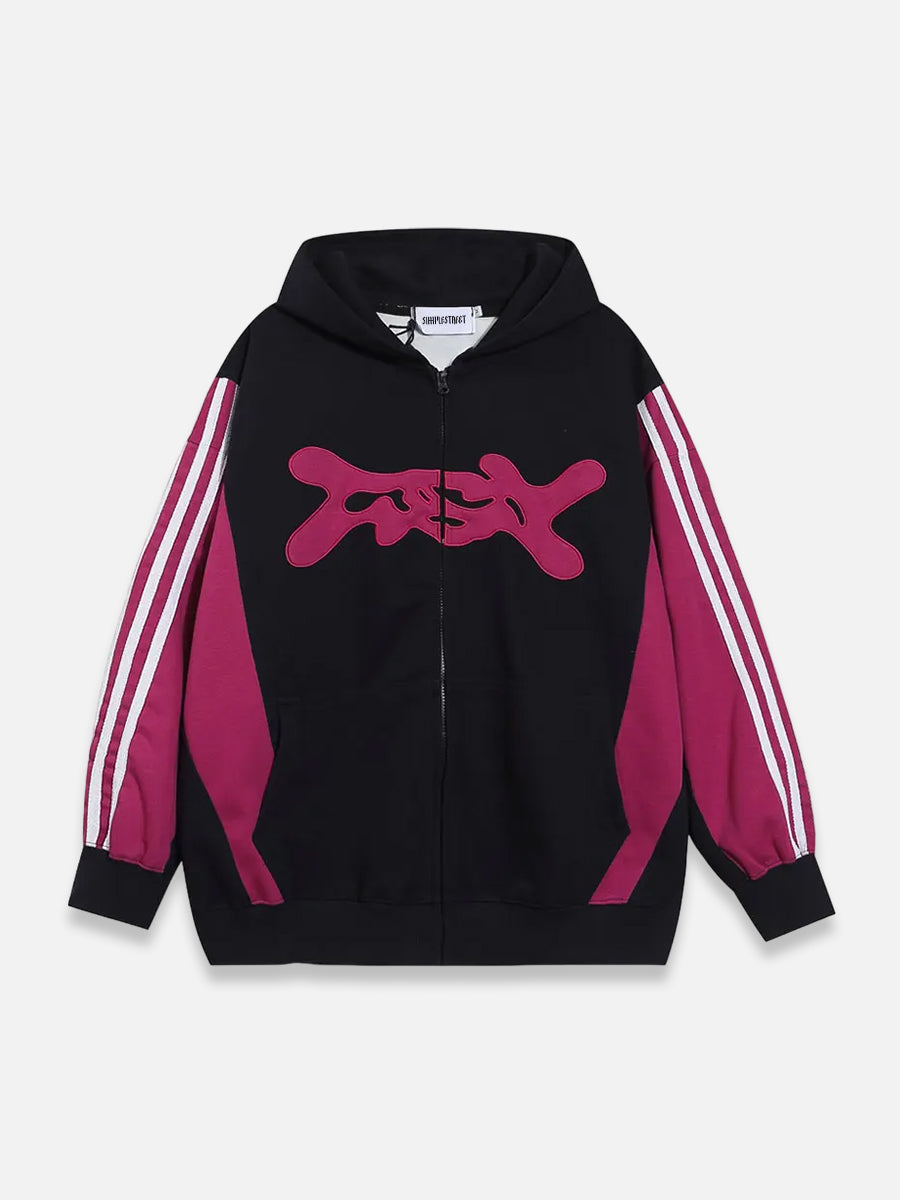 Y2K Graphic Zip-up Hoodie Black / M